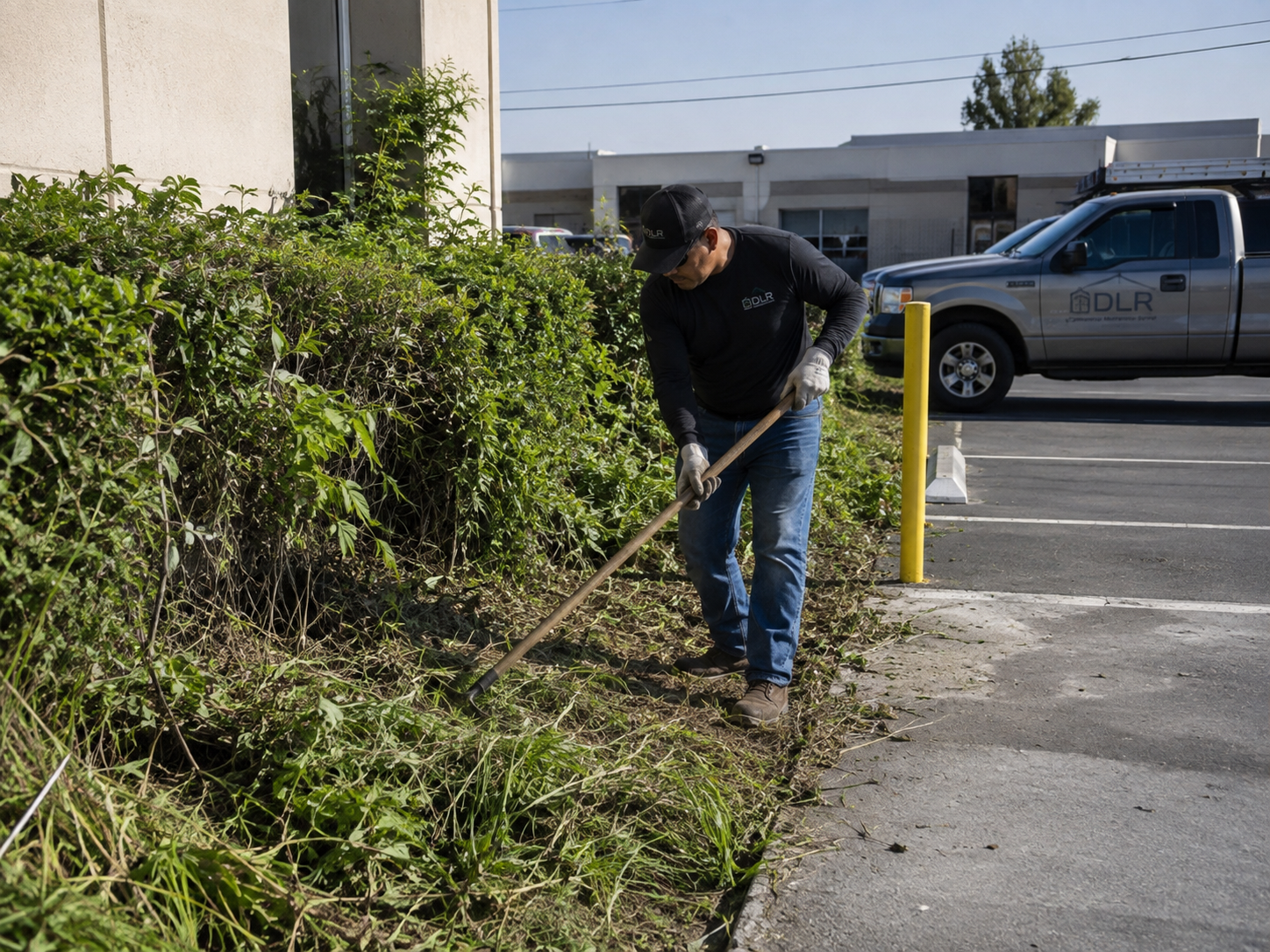 Commercial property vegetation and grounds cleanup by DLR Commercial Maintenance Services